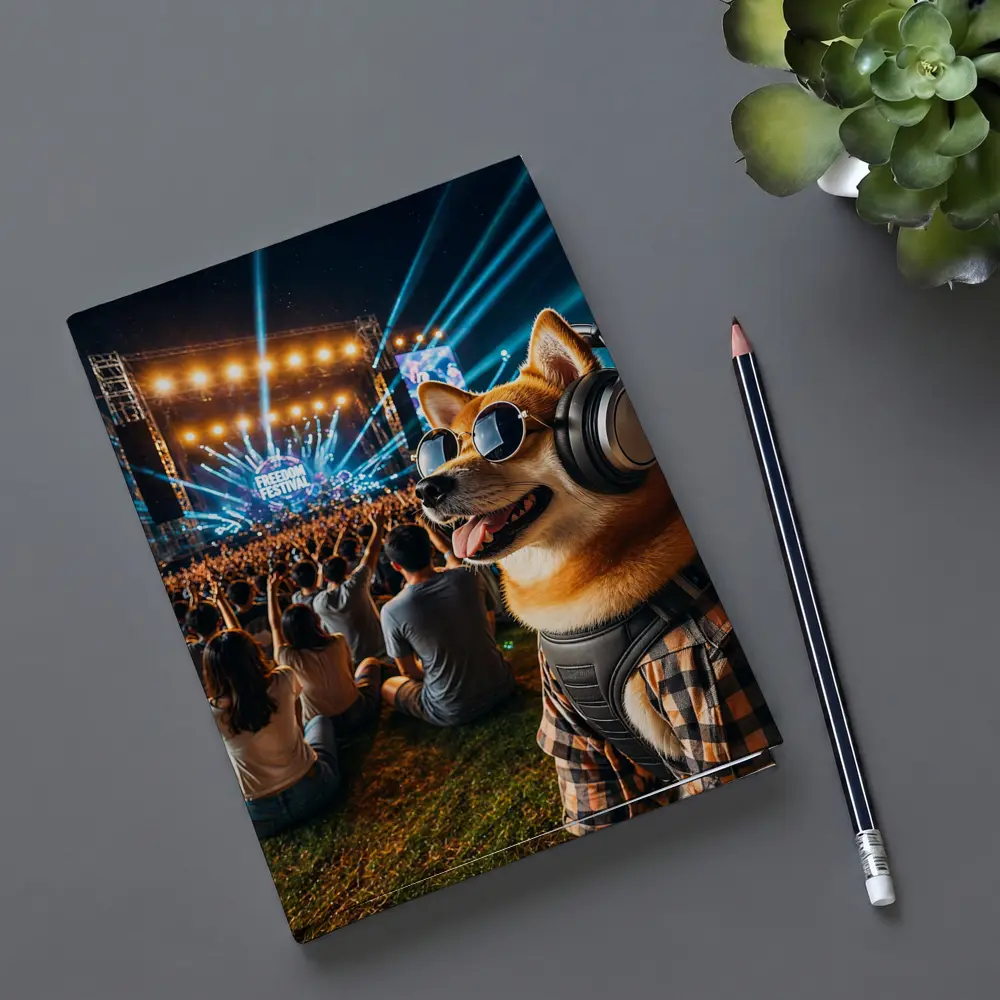 Shiba Inu Dog Headphones Sunglasses Music Festival – Notebooks