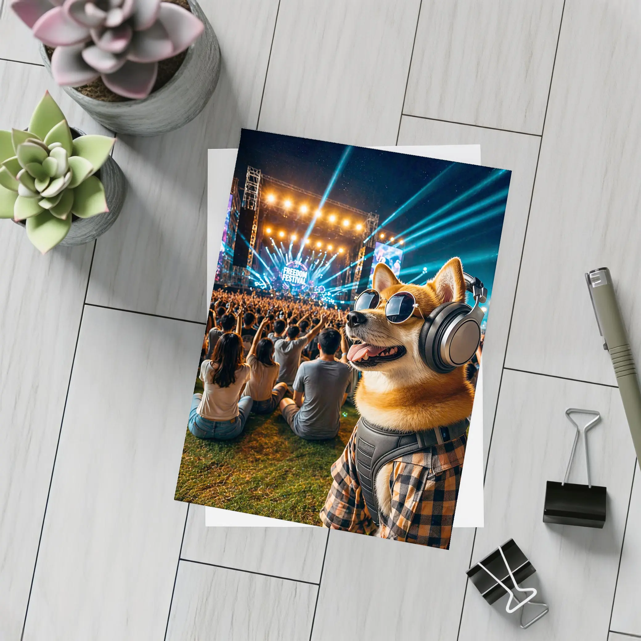Shiba Inu Dog Headphones Sunglasses Music Festival – Postcards