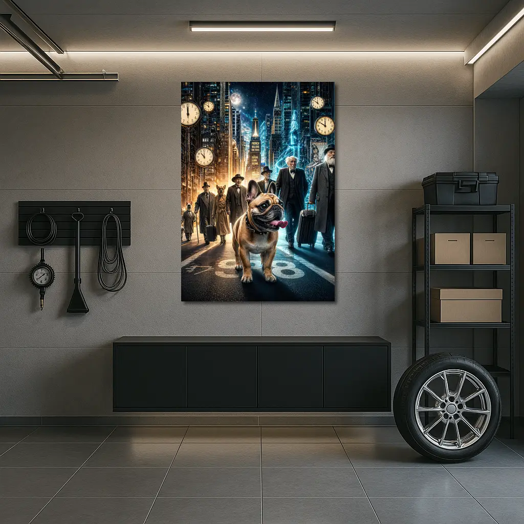 French Bulldog Night City Street Surreal – Wall Art