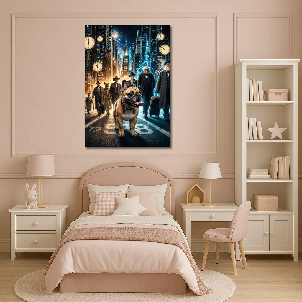 French Bulldog Night City Street Surreal – Wall Art