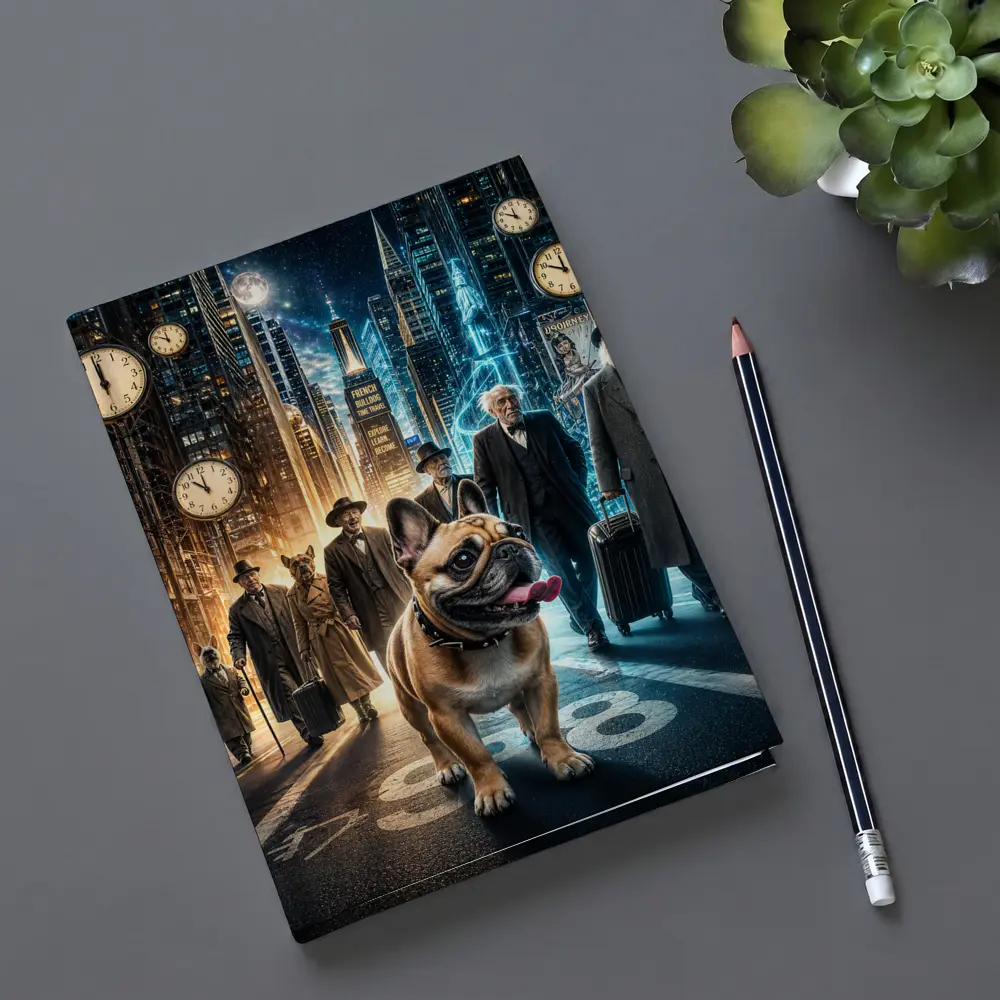 French Bulldog Night City Street Surreal – Notebooks