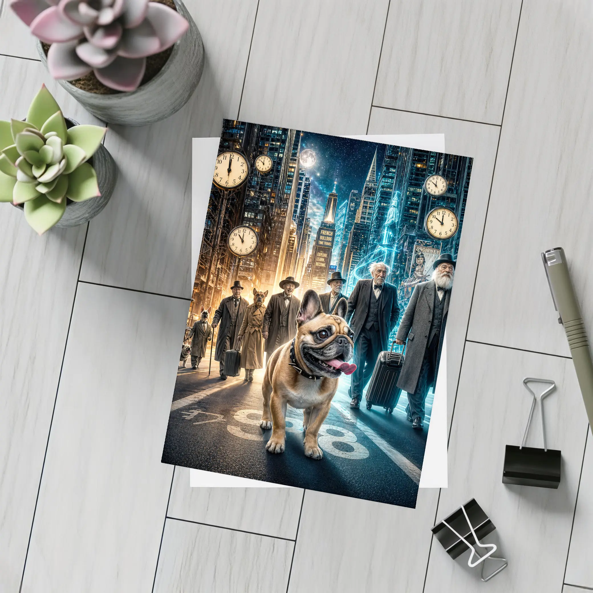 French Bulldog Night City Street Surreal – Postcards
