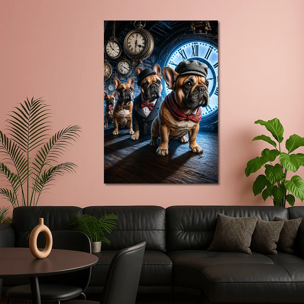 French Bulldogs Dressed Up Clock Room – Wall Art