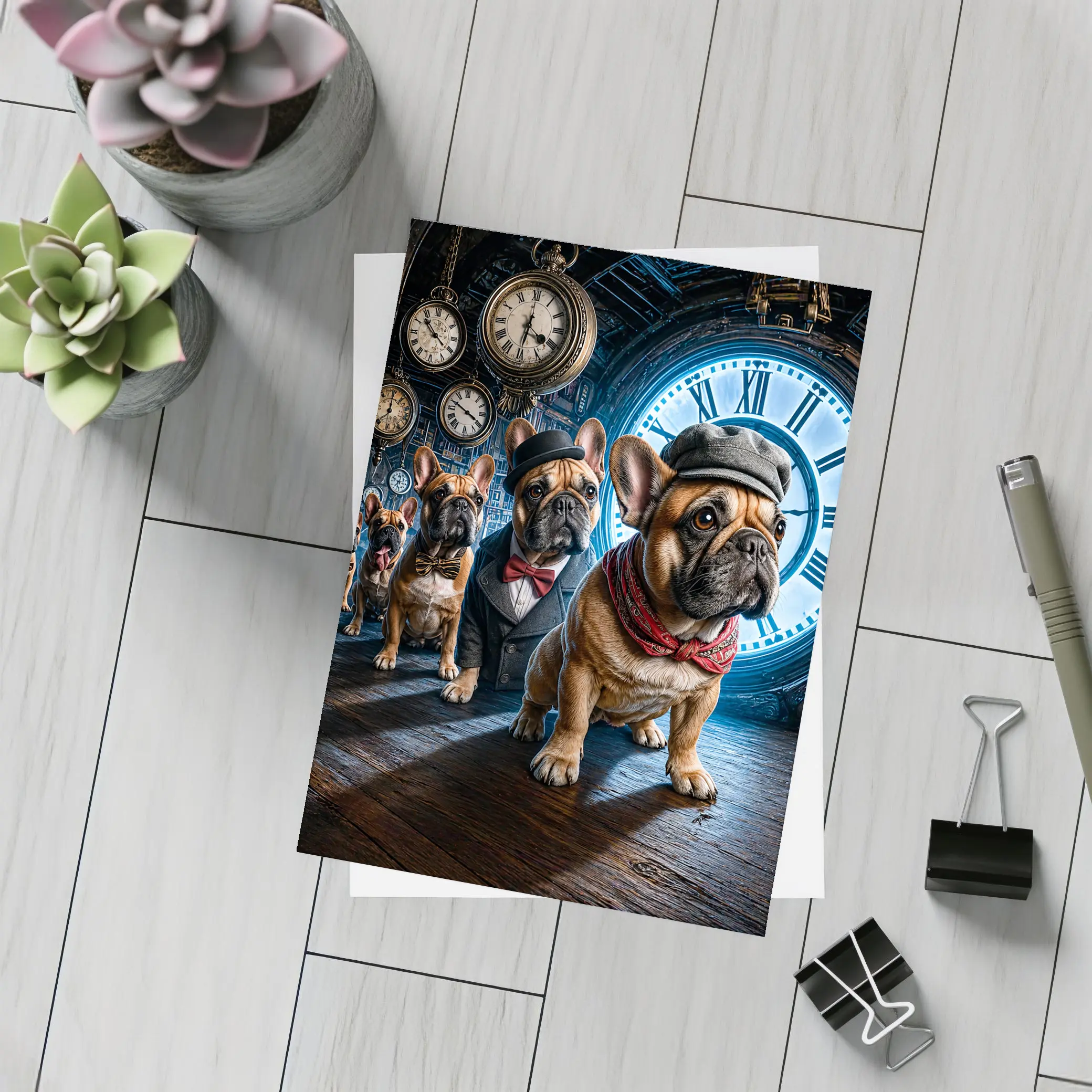 French Bulldogs Dressed Up Clock Room – Postcards