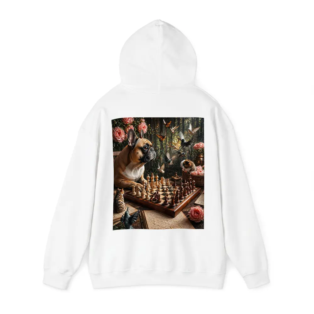 French Bulldog Playing Chess With Garden Birds – Hoodies
