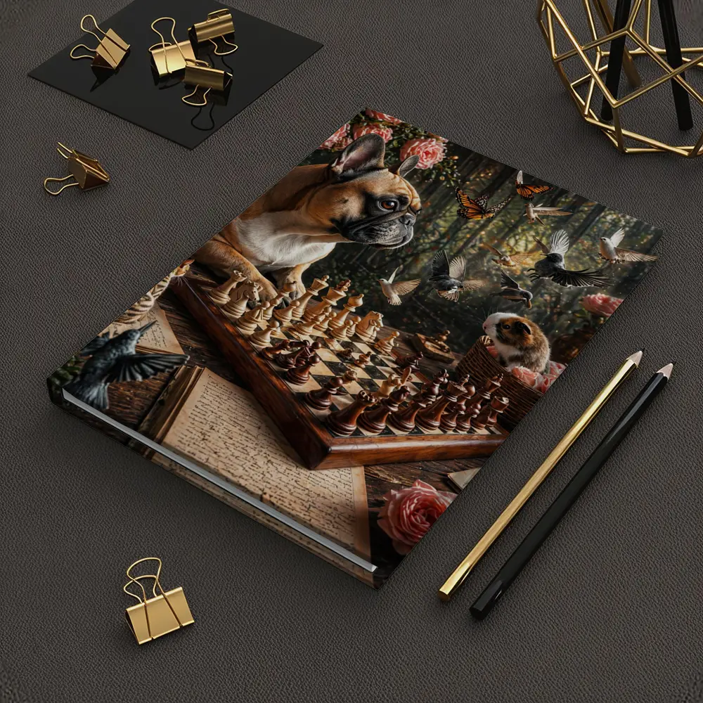 French Bulldog Playing Chess With Garden Birds – Notebooks