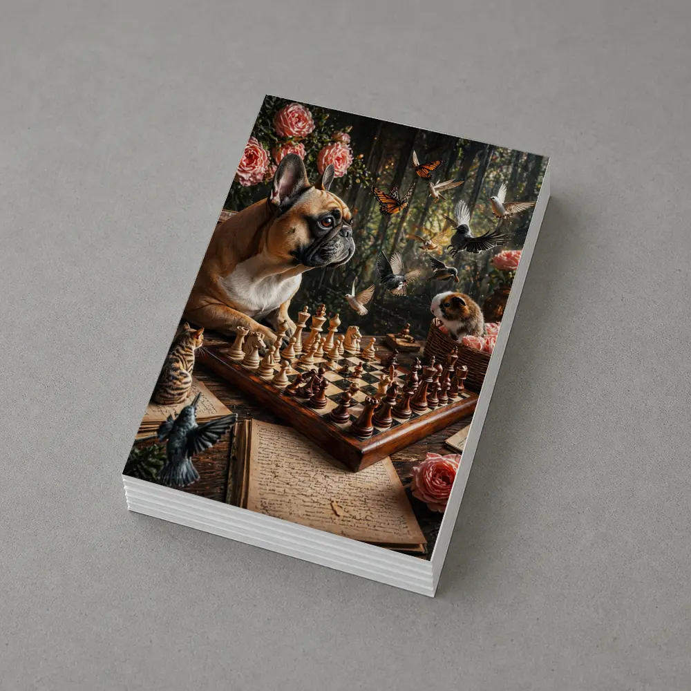 French Bulldog Playing Chess With Garden Birds – Postcards