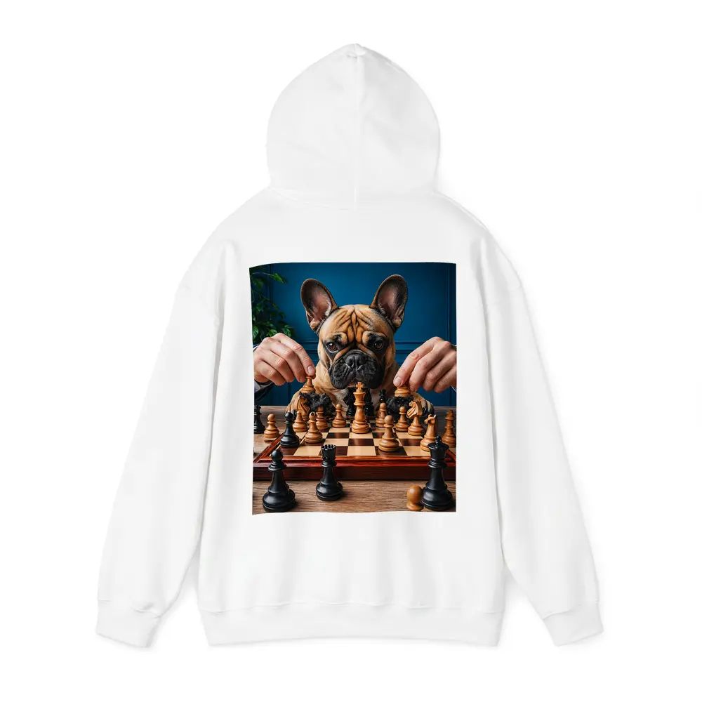 French Bulldog Playing Chess Blue Background – Hoodies