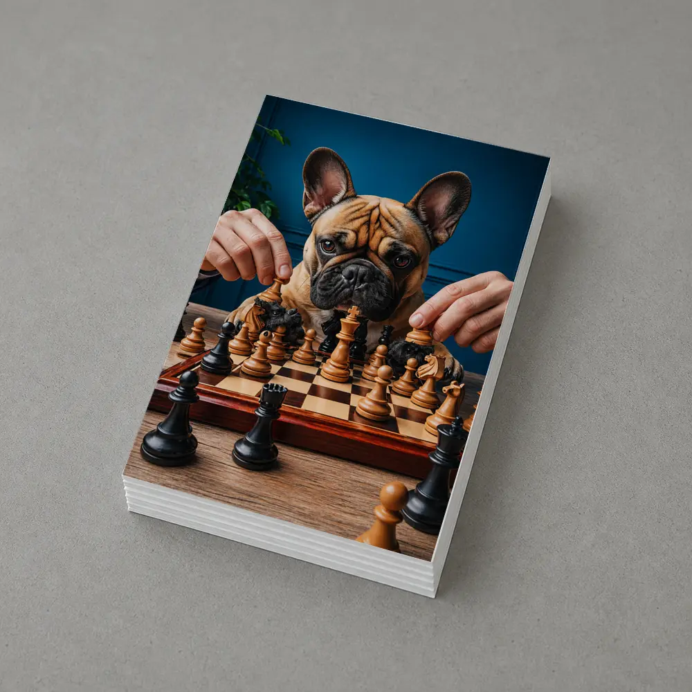 French Bulldog Playing Chess Blue Background – Postcards