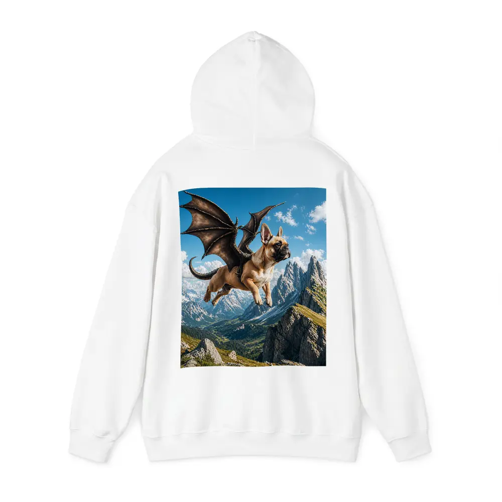 French Bulldog Dragon Wings Flying Mountain Peaks – Hoodies