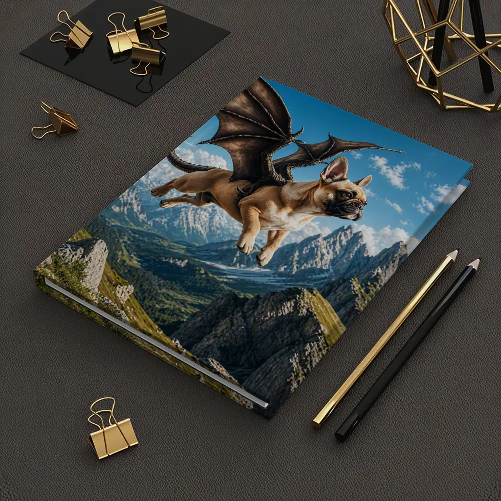 French Bulldog Dragon Wings Flying Mountain Peaks – Notebooks
