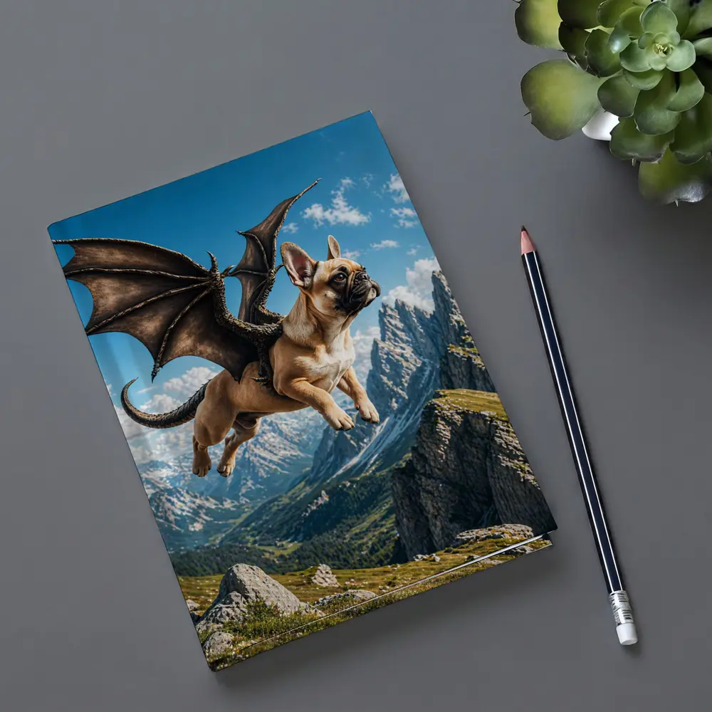 French Bulldog Dragon Wings Flying Mountain Peaks – Notebooks