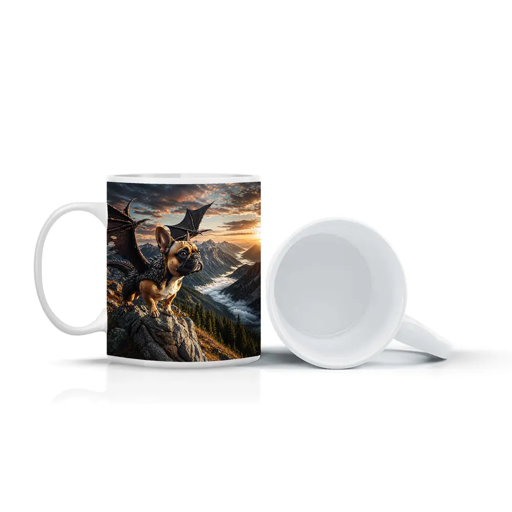 French Bulldog Dragon Wings Mountain Sunset Fantasy – Mugs