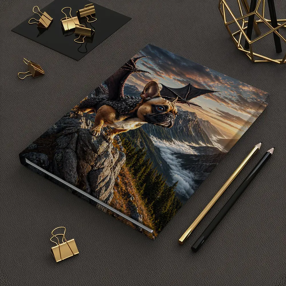 French Bulldog Dragon Wings Mountain Sunset Fantasy – Notebooks