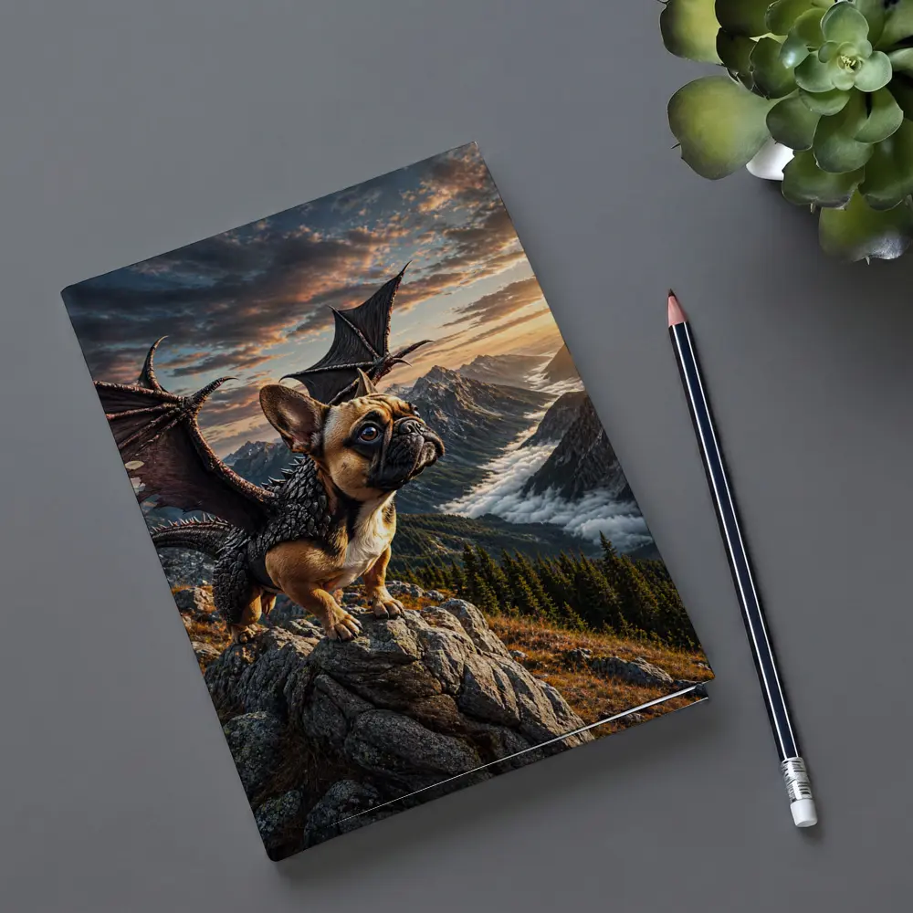 French Bulldog Dragon Wings Mountain Sunset Fantasy – Notebooks
