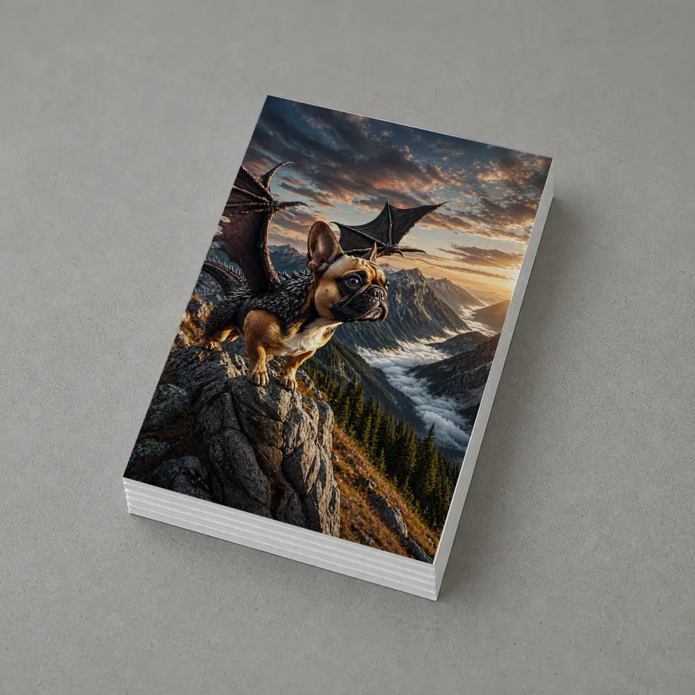 French Bulldog Dragon Wings Mountain Sunset Fantasy – Postcards