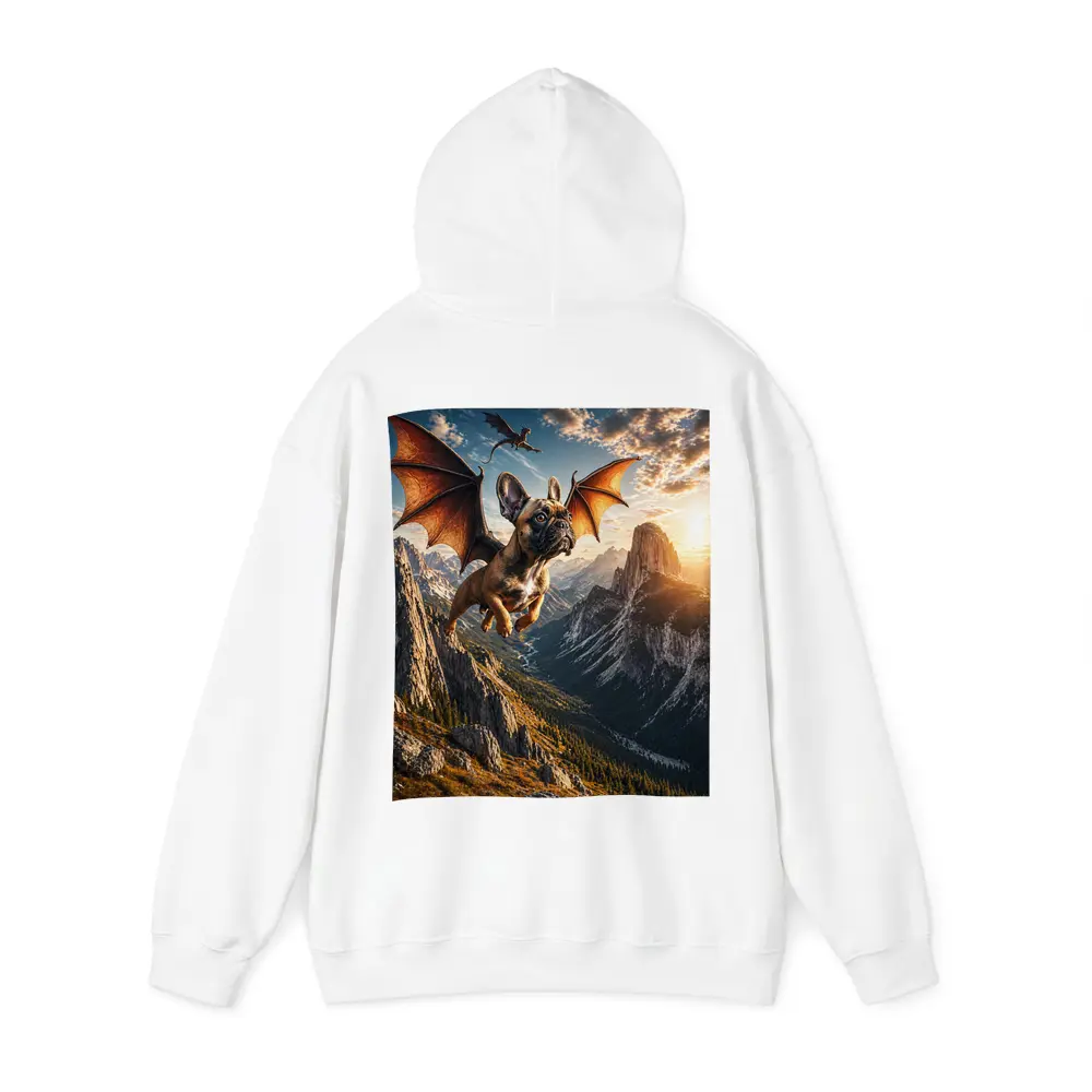 French Bulldog Dragon Wings Flying Mountain Sunset – Hoodies