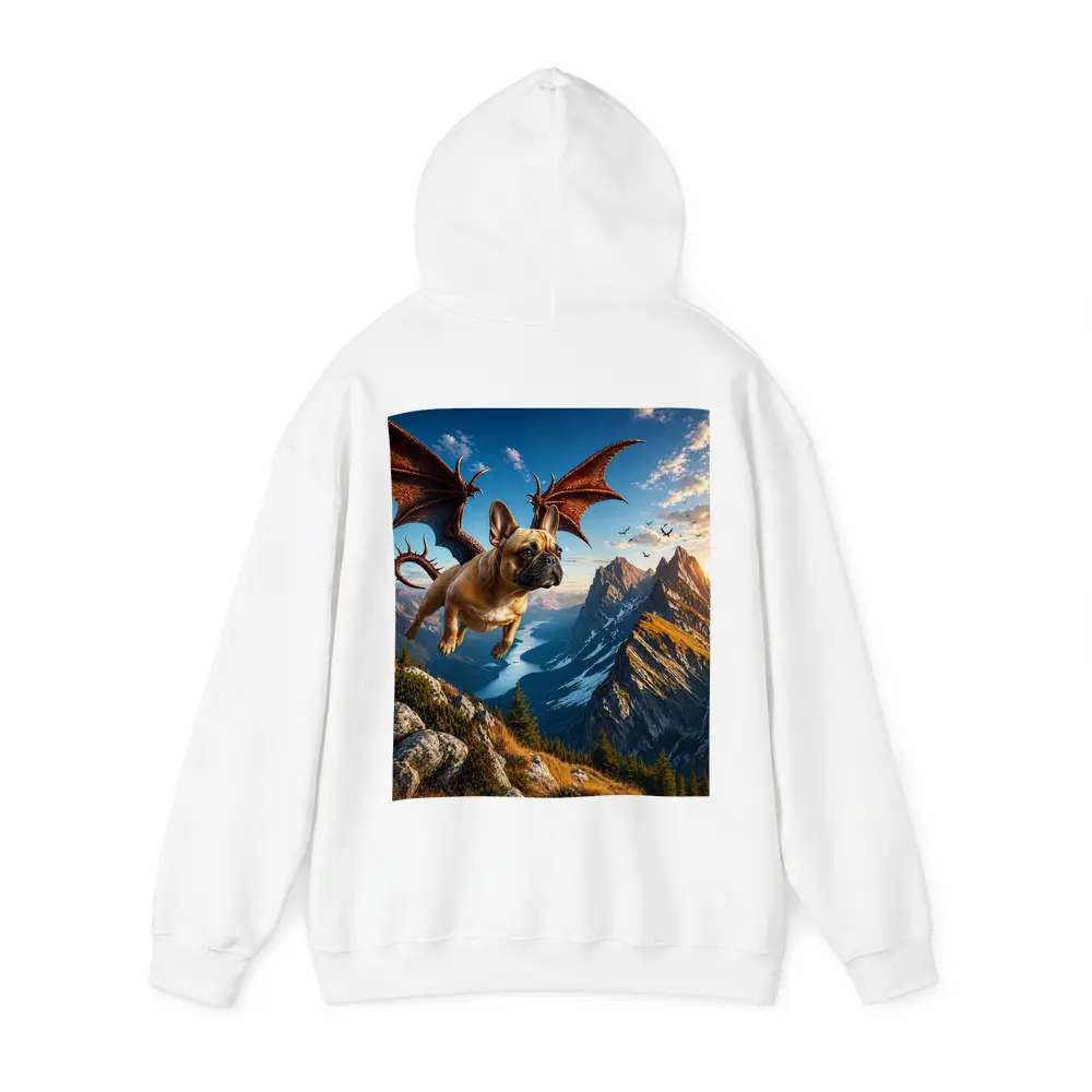 French Bulldog Dragon Flying Over Mountain Peaks – Hoodies