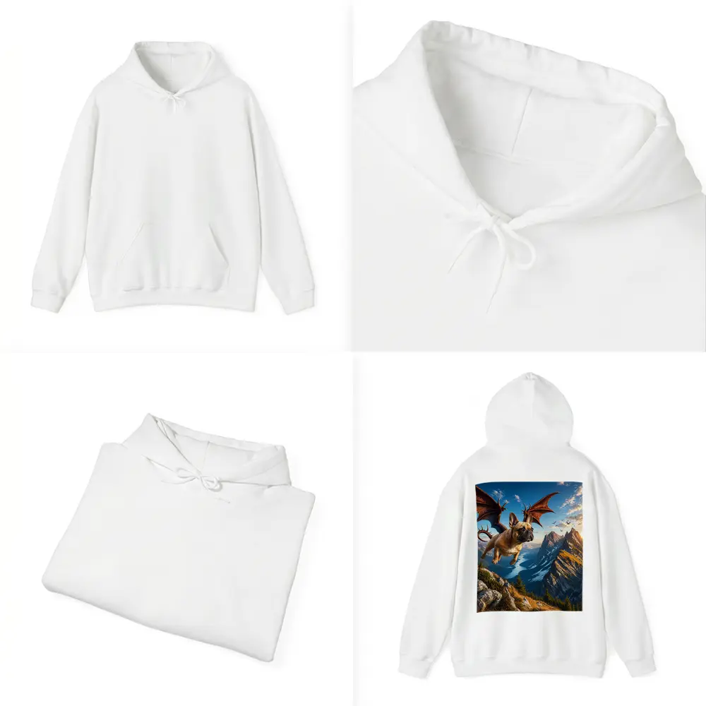 French Bulldog Dragon Flying Over Mountain Peaks – Hoodies