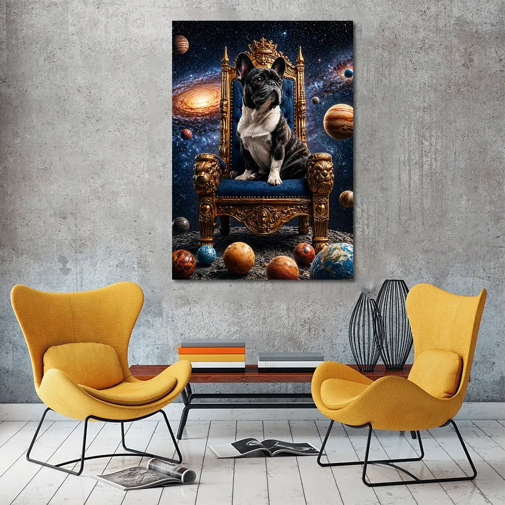 French Bulldog King Throne Galaxy Space – Wall Art