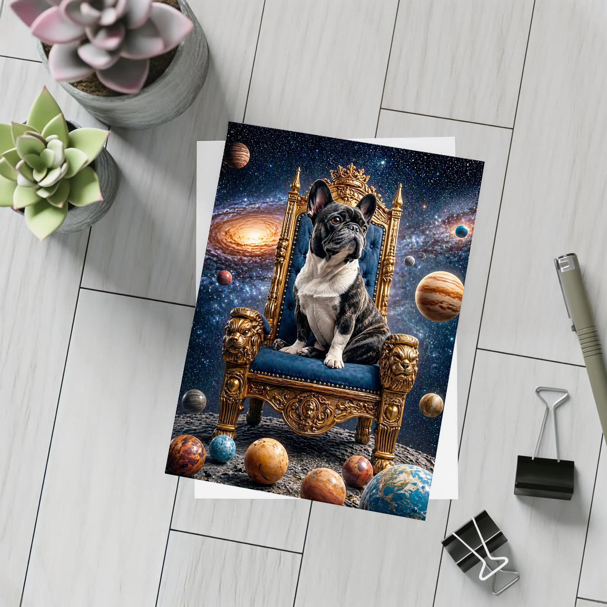 French Bulldog King Throne Galaxy Space – Postcards