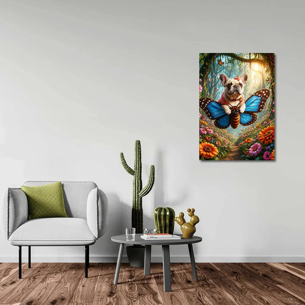 French Bulldog Flying Butterfly Magical Forest – Wall Art