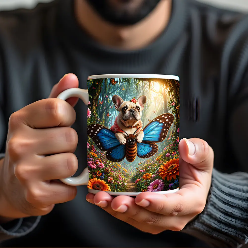 French Bulldog Flying Butterfly Magical Forest – Mugs