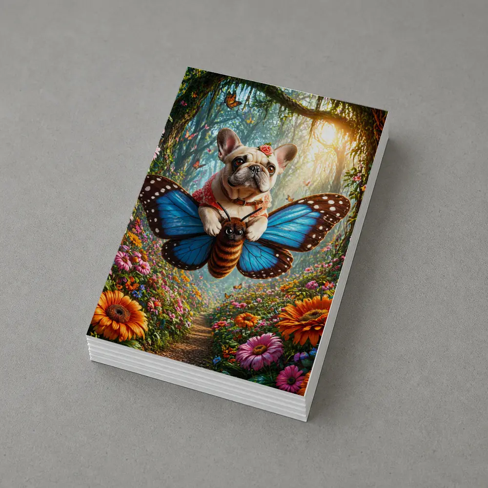 French Bulldog Flying Butterfly Magical Forest – Postcards