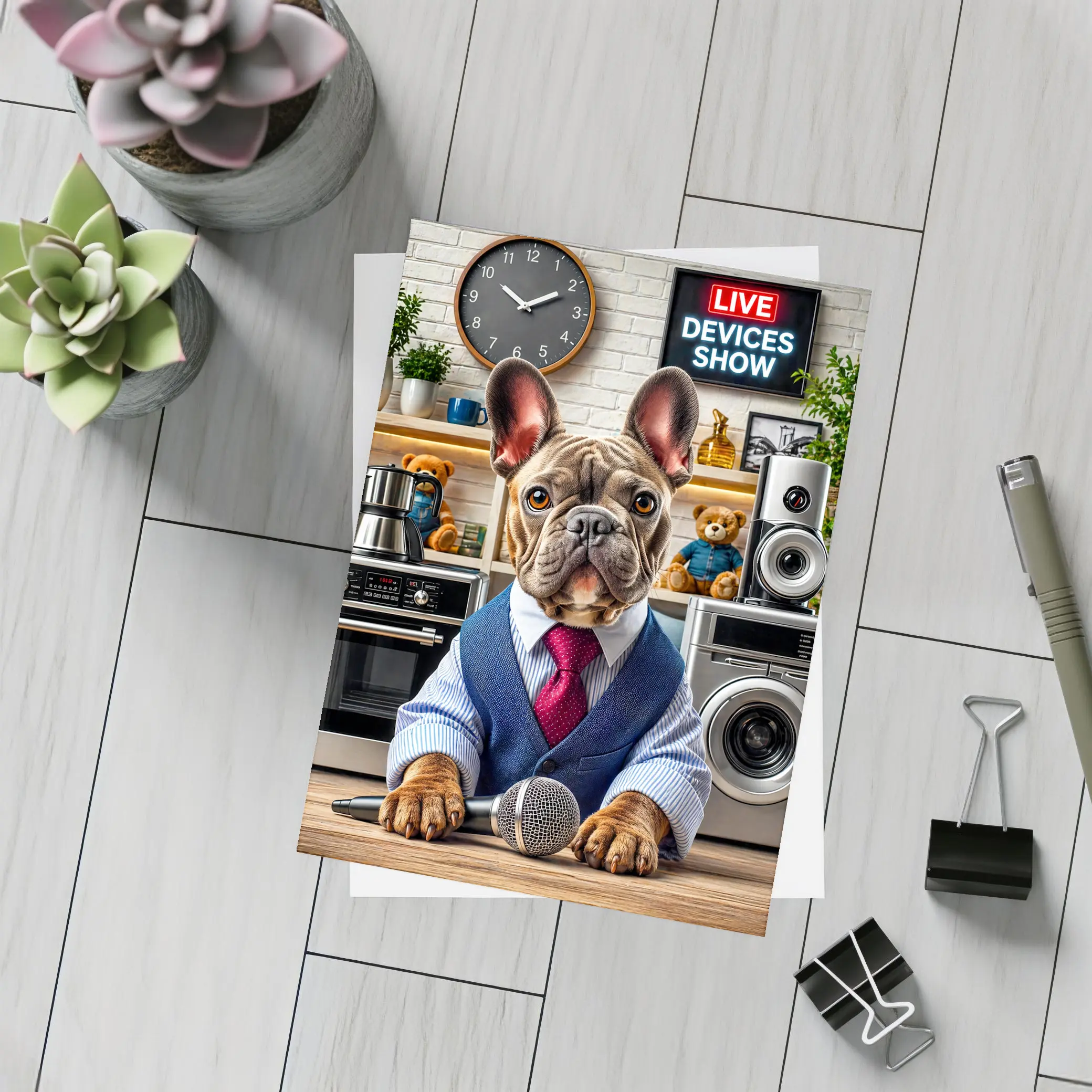 French Bulldog Host Live Devices Show – Postcards