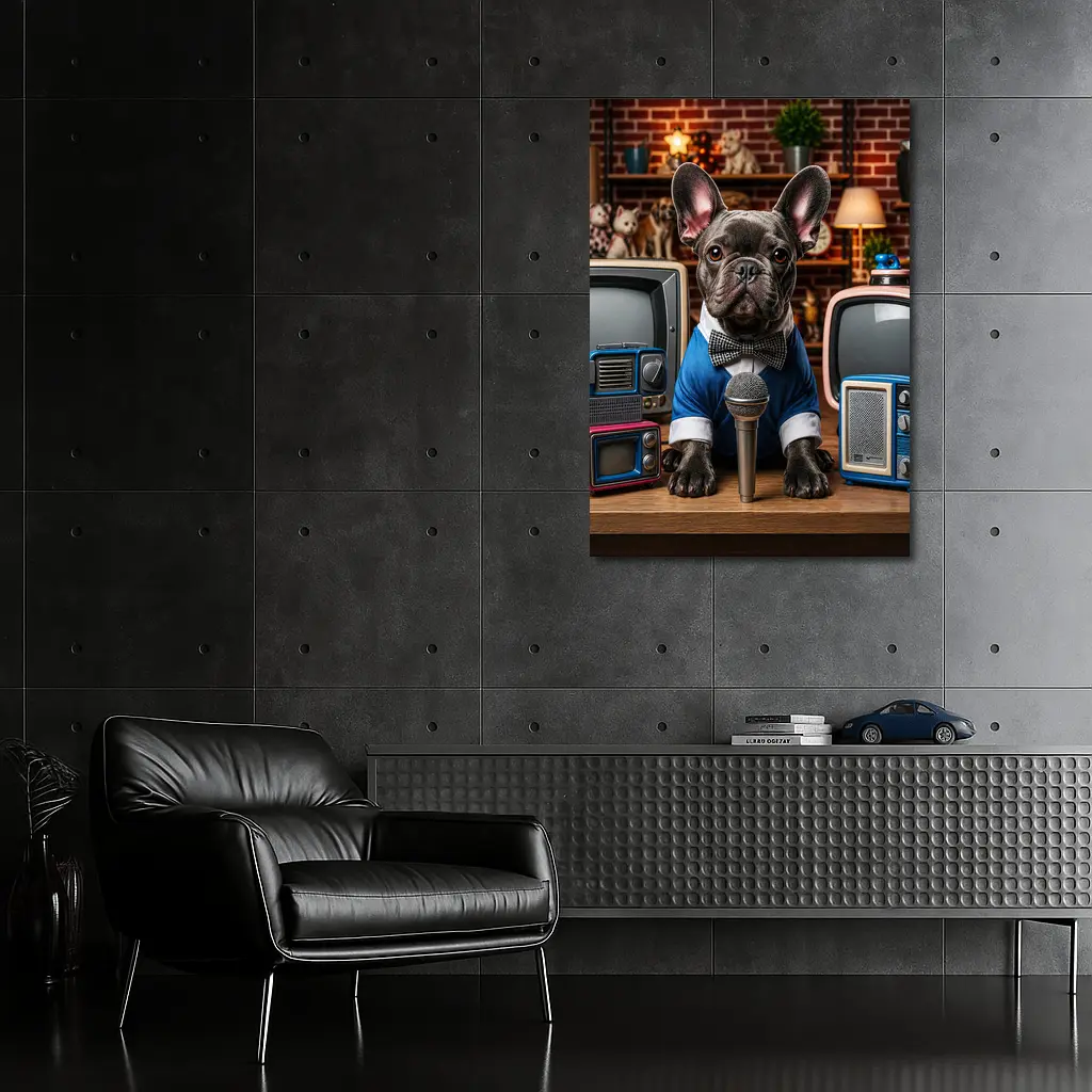 French Bulldog News Anchor Vintage TVs Studio – Wall Art