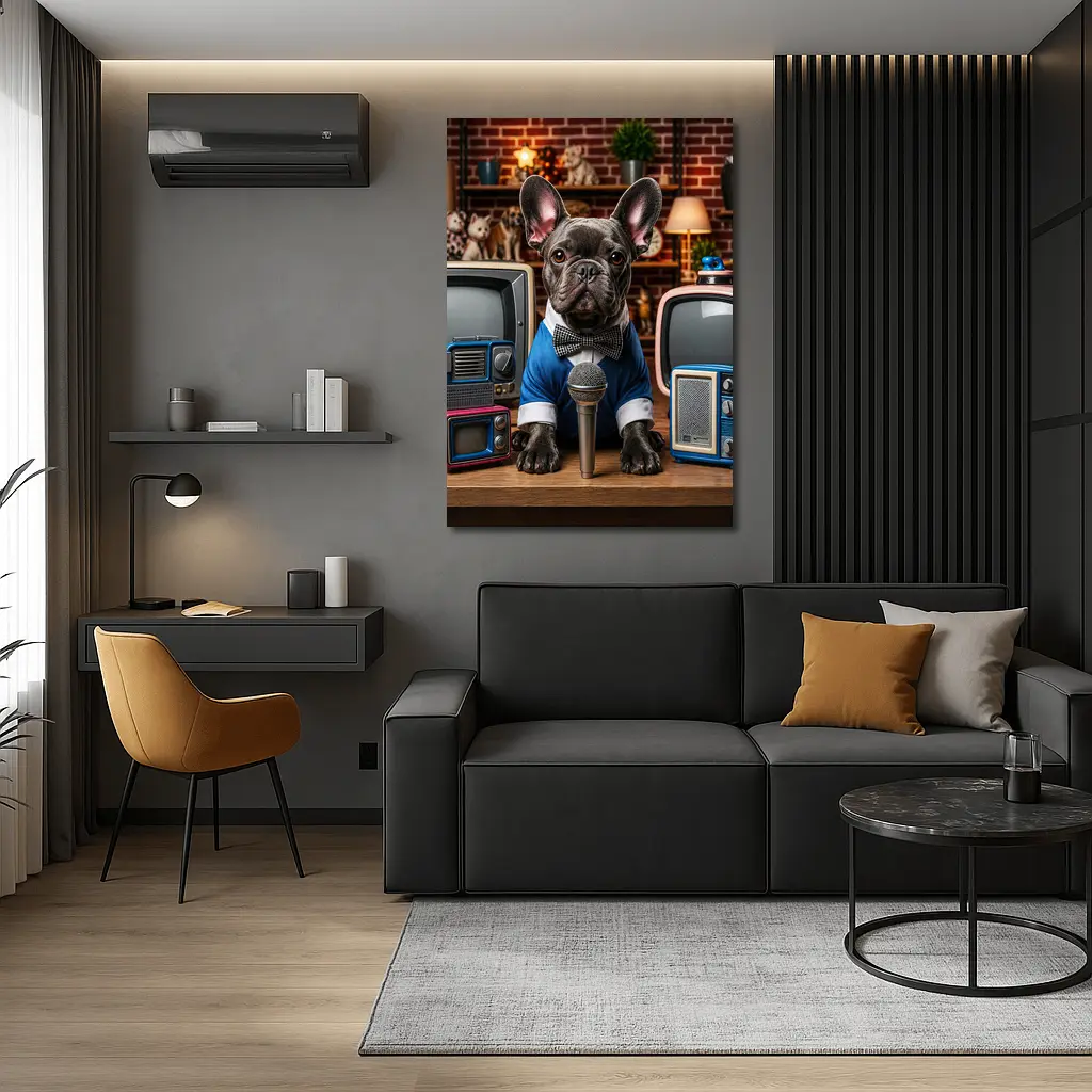French Bulldog News Anchor Vintage TVs Studio – Wall Art