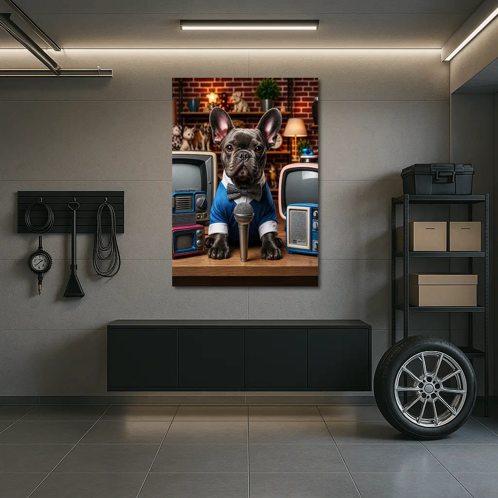 French Bulldog News Anchor Vintage TVs Studio – Wall Art