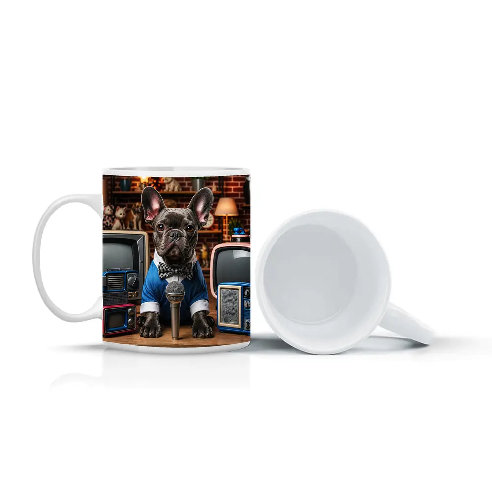 French Bulldog News Anchor Vintage TVs Studio – Mugs