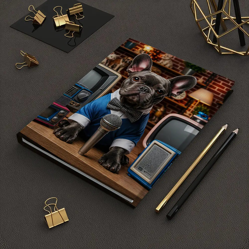 French Bulldog News Anchor Vintage TVs Studio – Notebooks