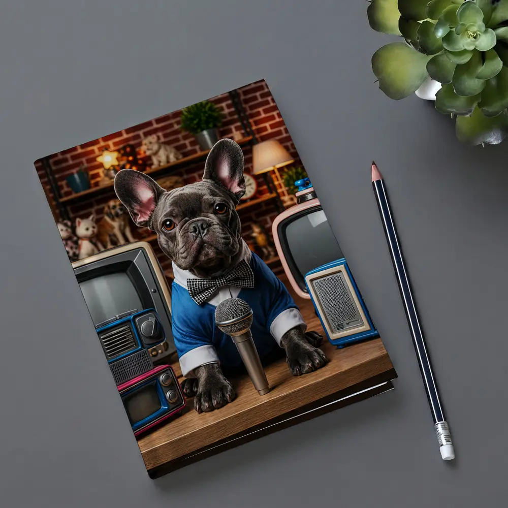 French Bulldog News Anchor Vintage TVs Studio – Notebooks