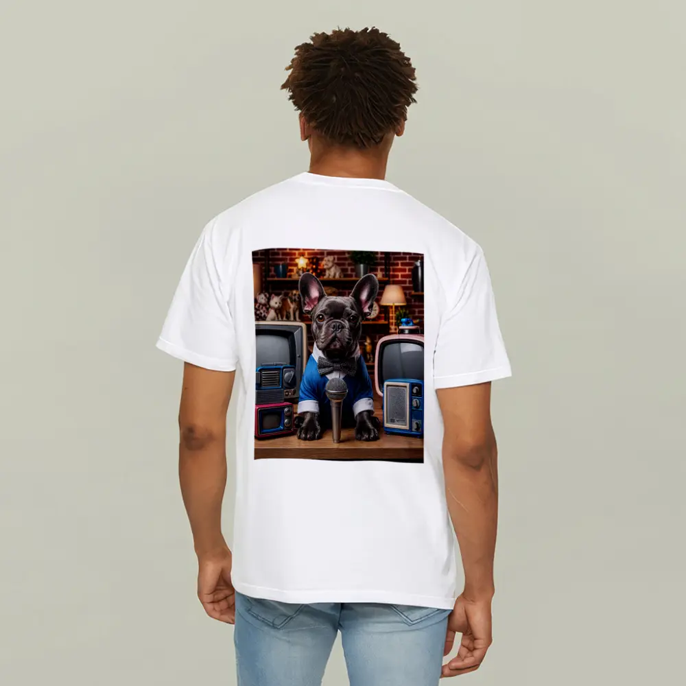 French Bulldog News Anchor Vintage TVs Studio – T-Shirts