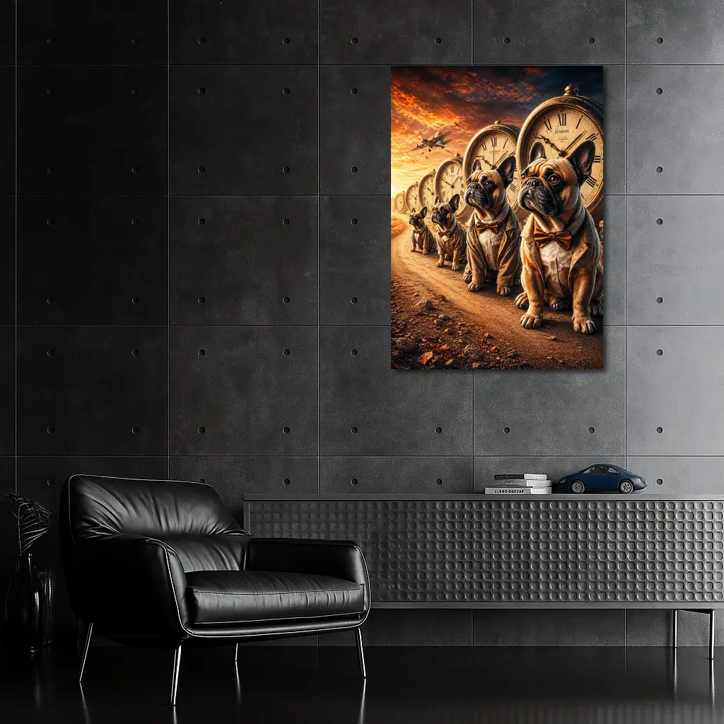 French Bulldogs With Clocks Sunset Sky – Wall Art