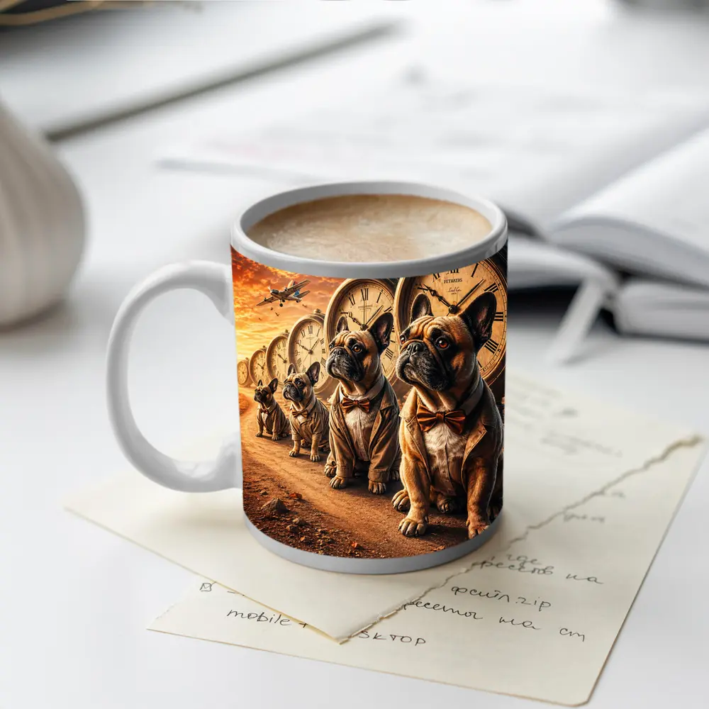 French Bulldogs With Clocks Sunset Sky – Mugs