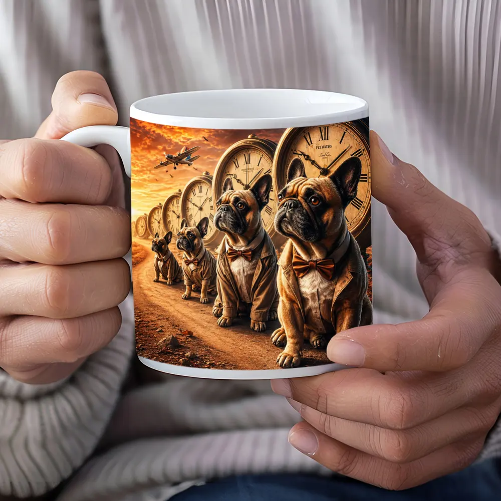 French Bulldogs With Clocks Sunset Sky – Mugs