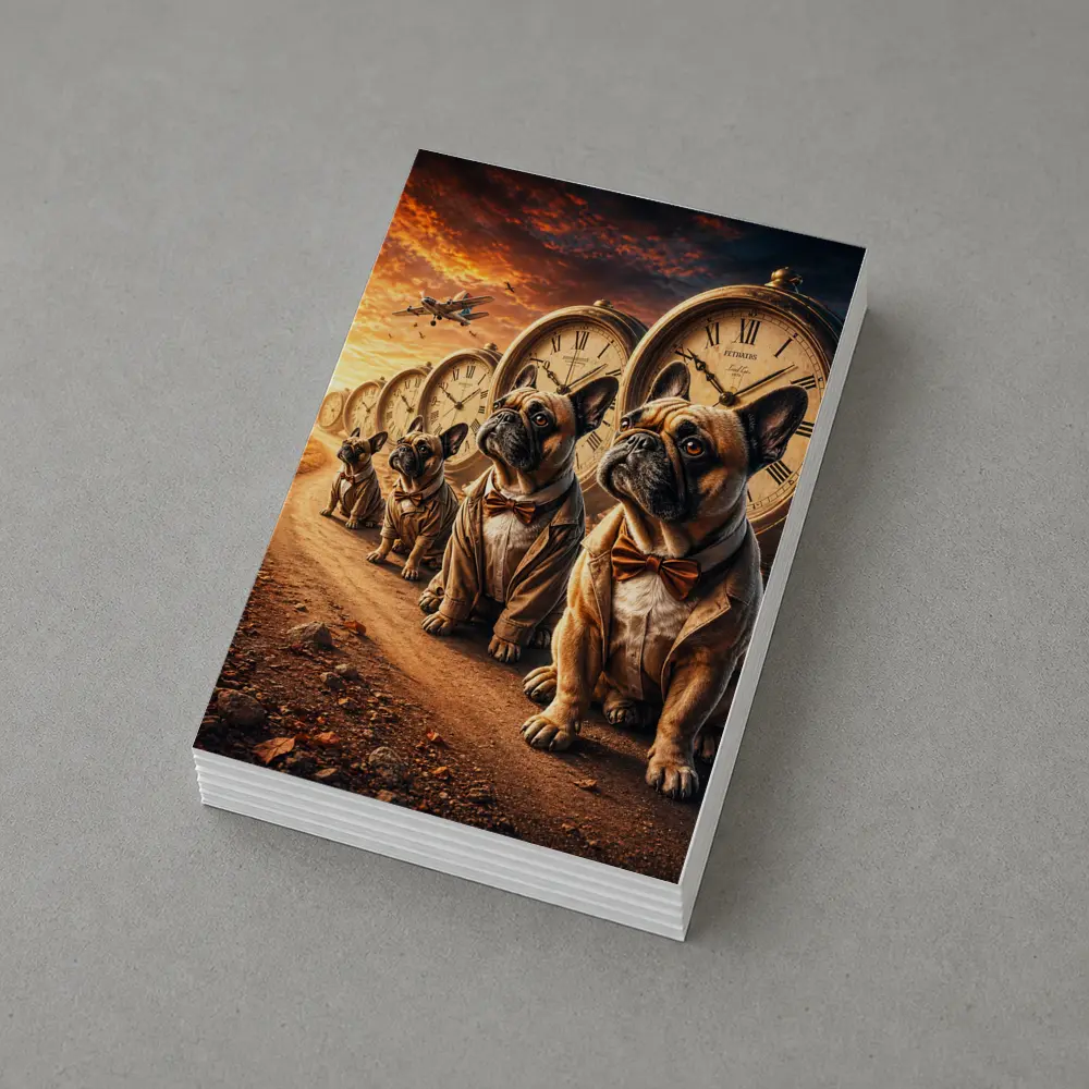 French Bulldogs With Clocks Sunset Sky – Postcards