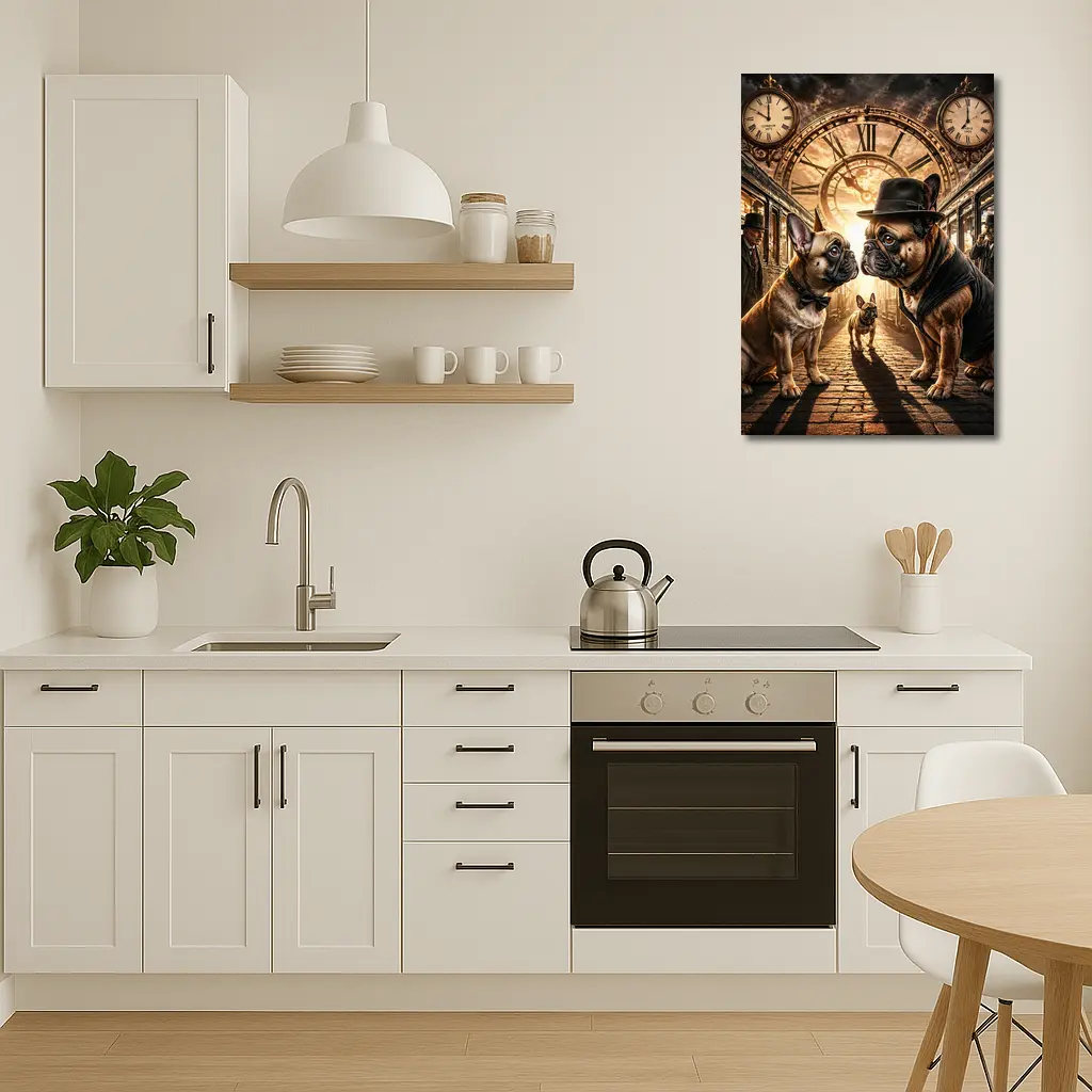 French Bulldogs Steampunk Train Station Clock – Wall Art