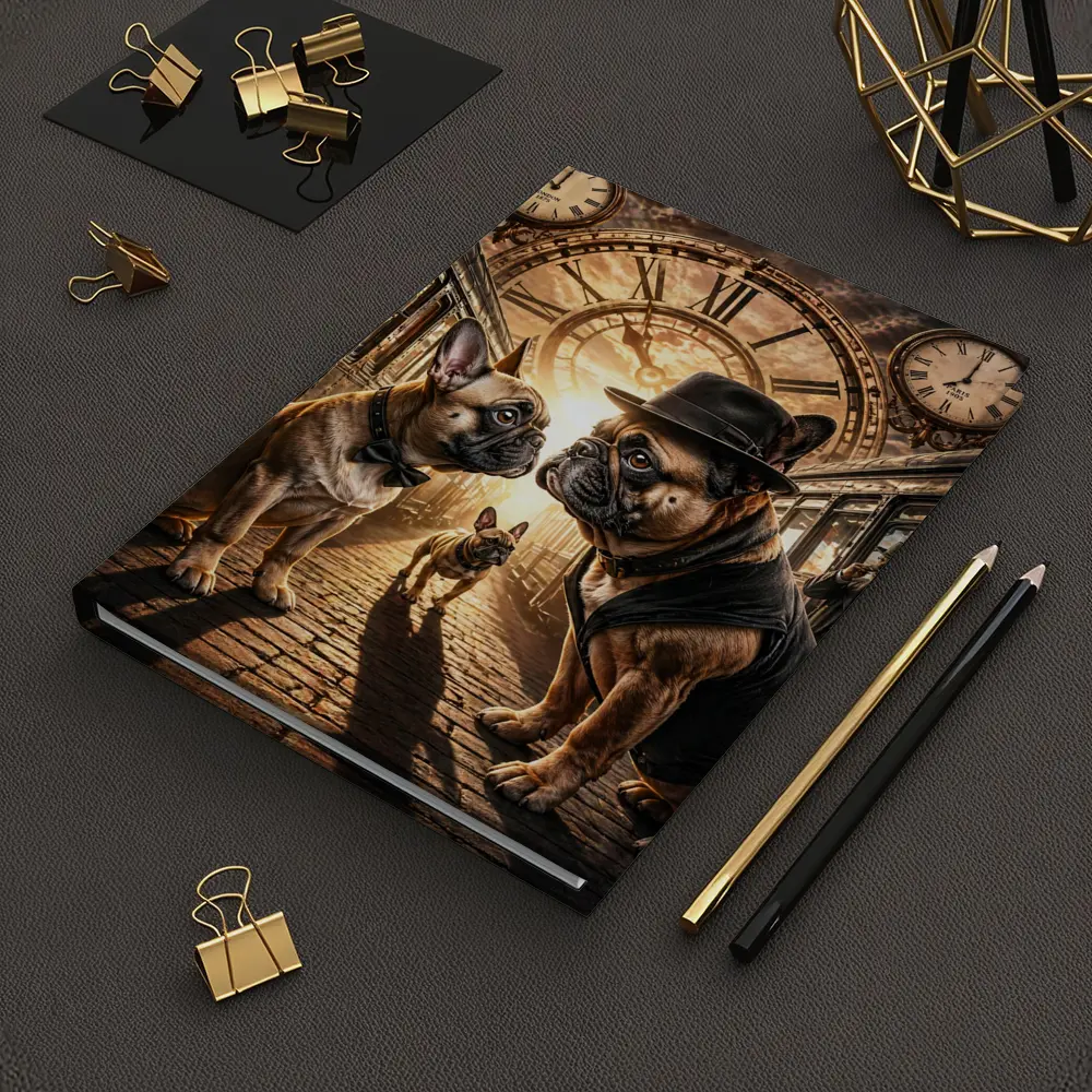 French Bulldogs Steampunk Train Station Clock – Notebooks