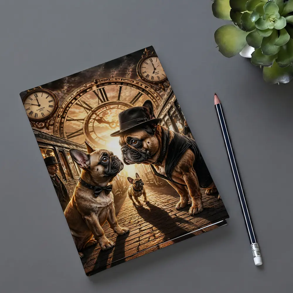 French Bulldogs Steampunk Train Station Clock – Notebooks