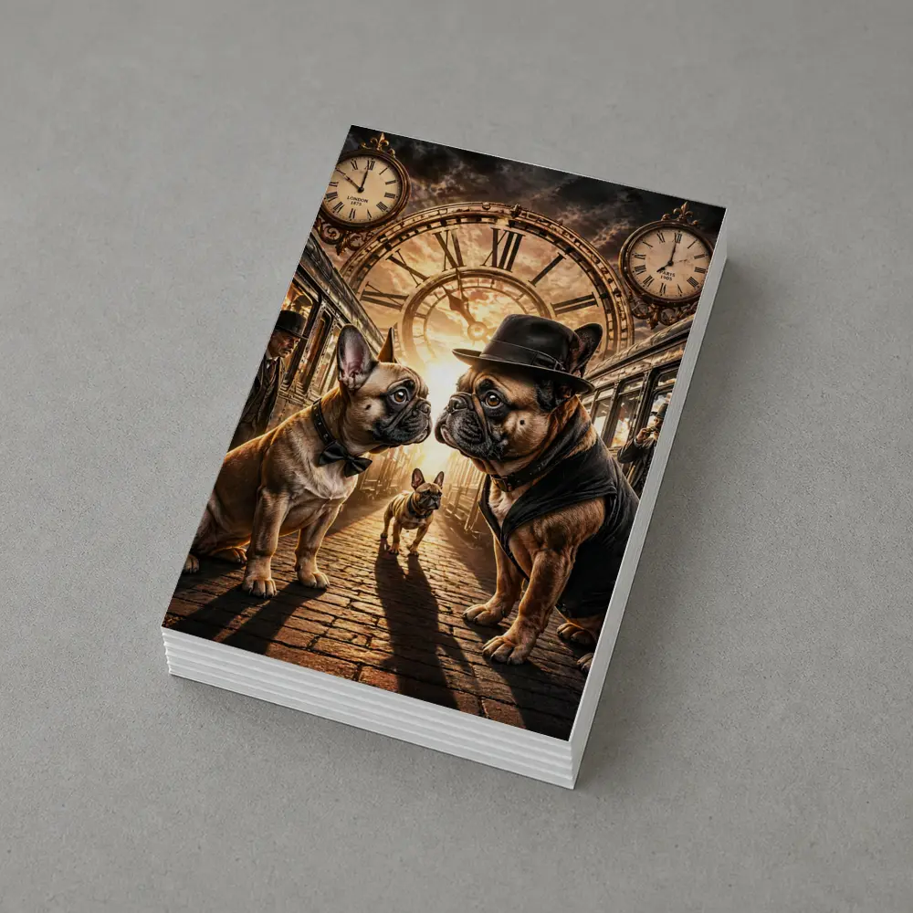 French Bulldogs Steampunk Train Station Clock – Postcards