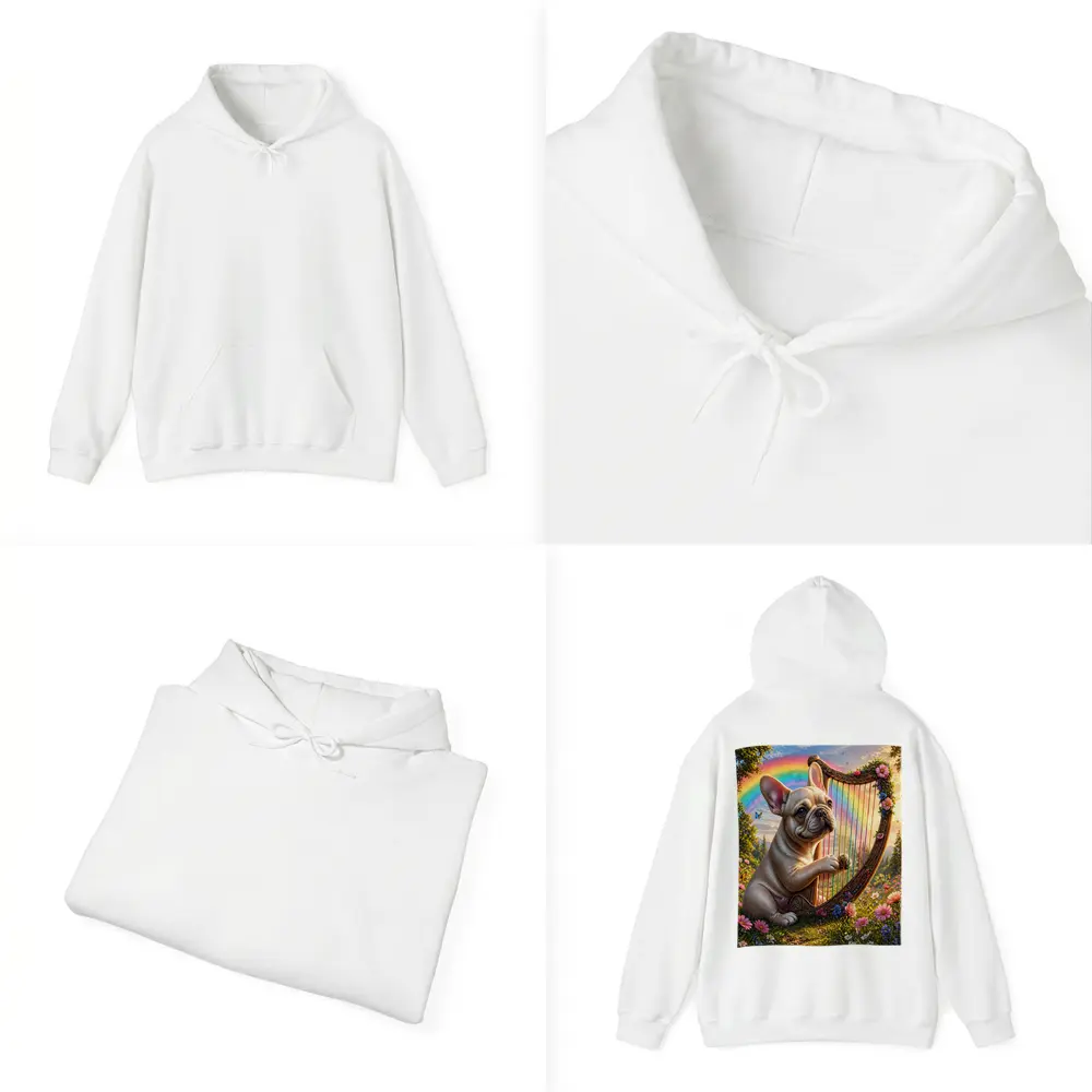 French Bulldog Playing Harp Rainbow Garden – Hoodies
