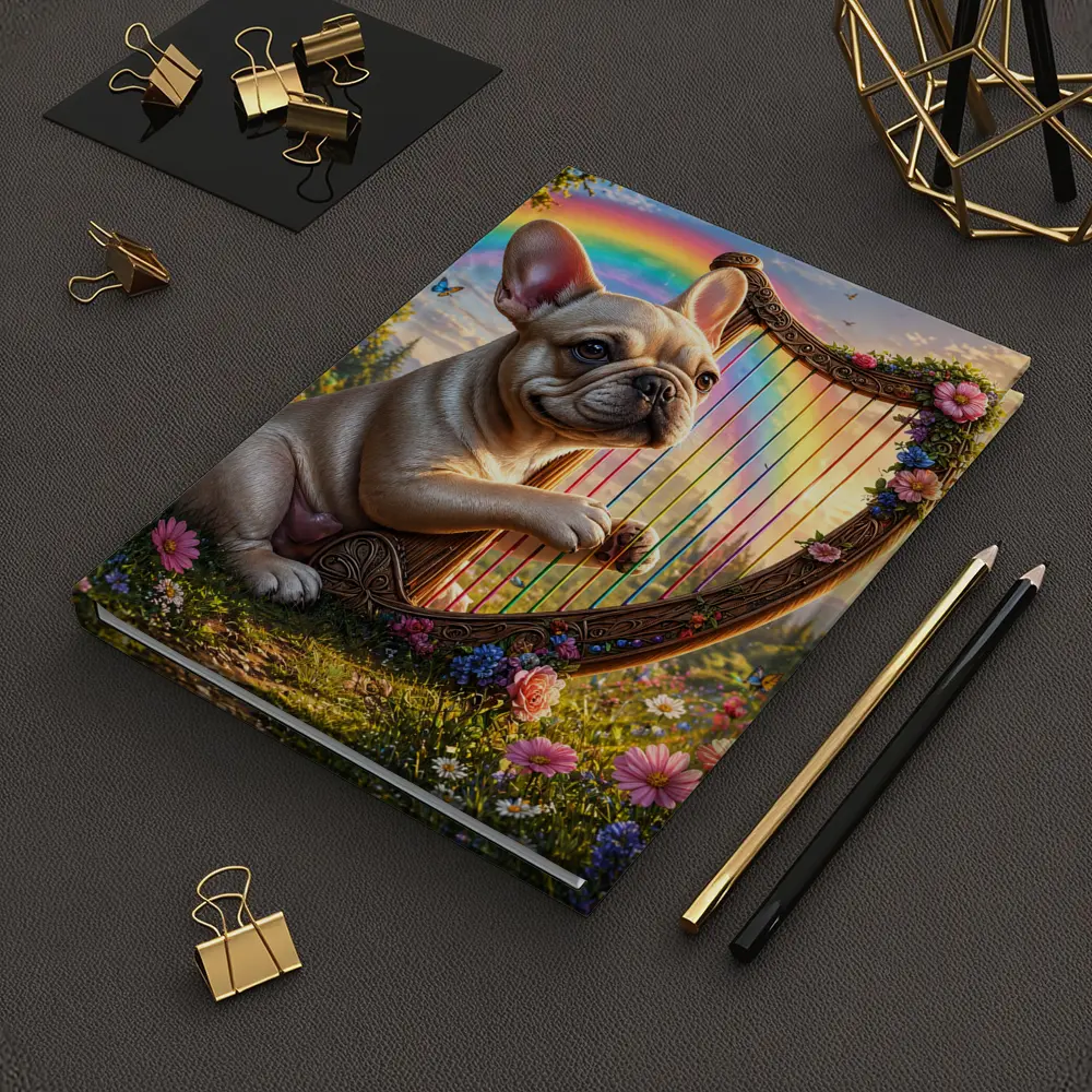 French Bulldog Playing Harp Rainbow Garden – Notebooks