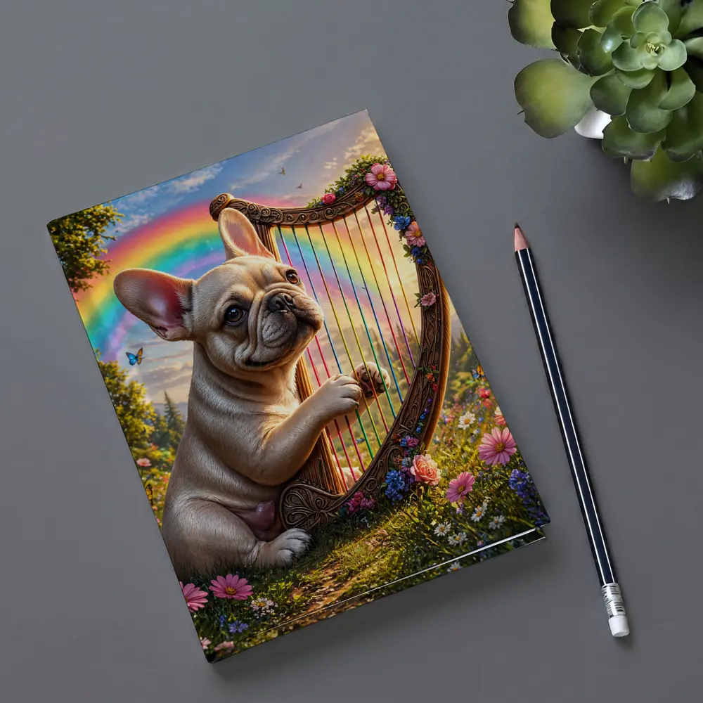 French Bulldog Playing Harp Rainbow Garden – Notebooks
