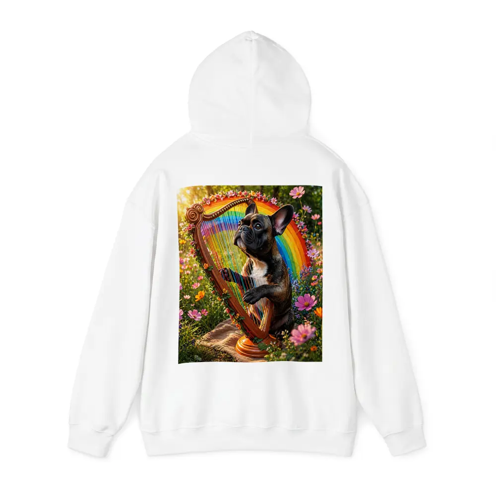 French Bulldog Playing Rainbow Harp Garden – Hoodies
