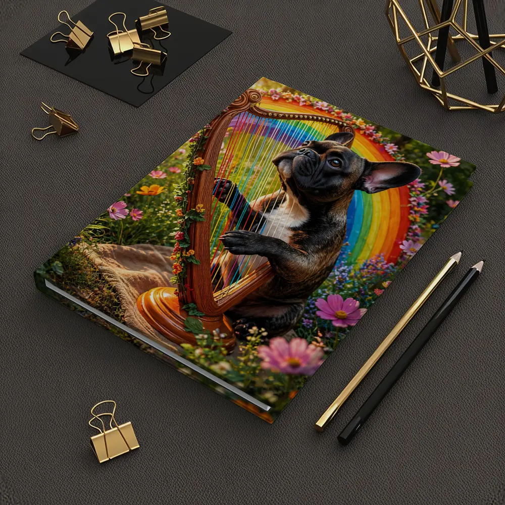 French Bulldog Playing Rainbow Harp Garden – Notebooks