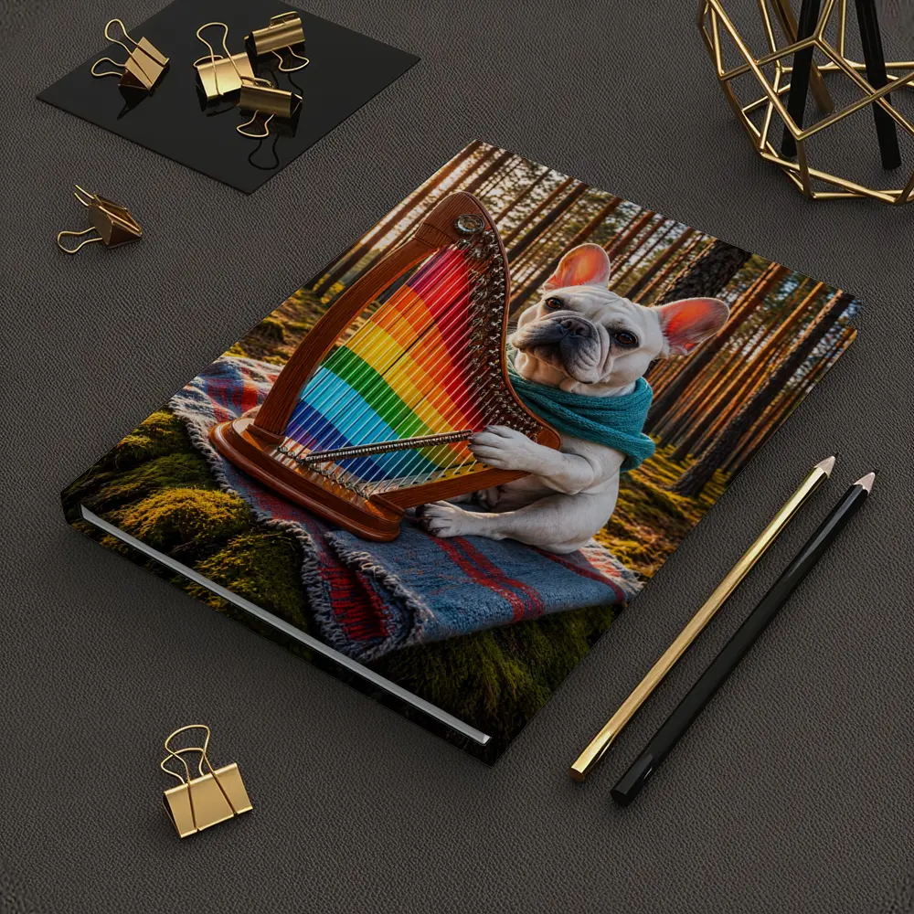 French Bulldog Playing Rainbow Harp Forest – Notebooks